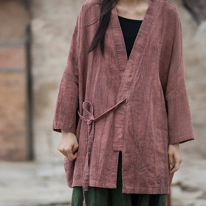 Cappotto con lacci e tie-dye con Buddha Stones , meditazione zen, giacca aperta sul davanti