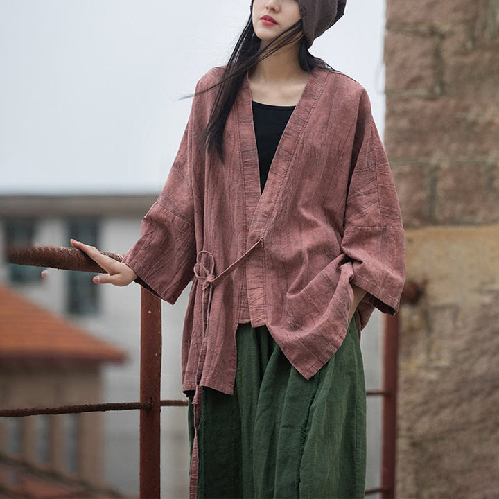 Cappotto con lacci e tie-dye con Buddha Stones , meditazione zen, giacca aperta sul davanti