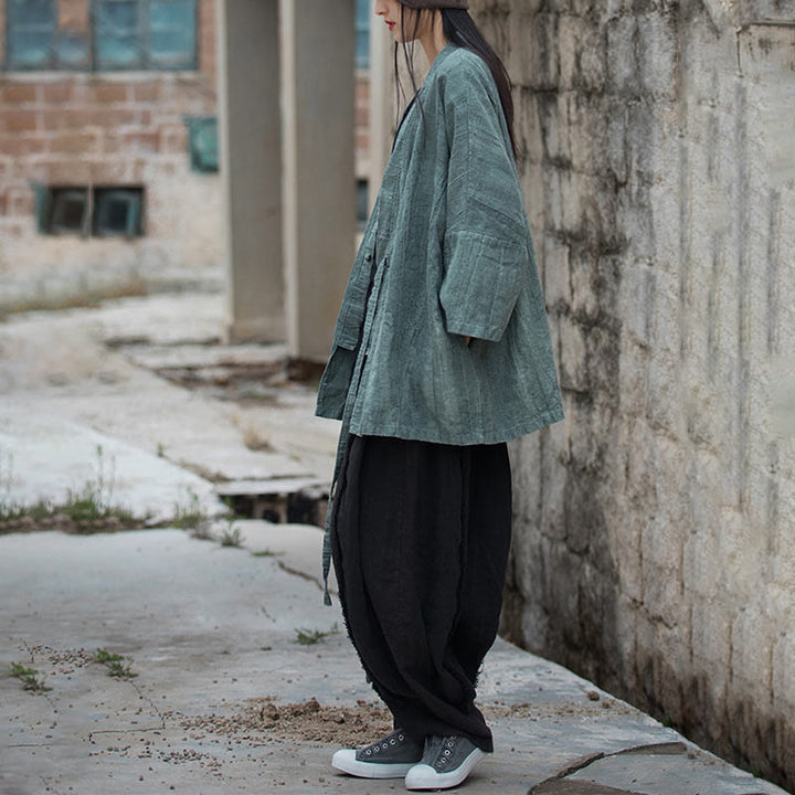 Cappotto con lacci e tie-dye con Buddha Stones , meditazione zen, giacca aperta sul davanti