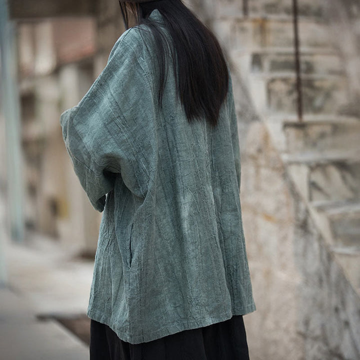 Cappotto con lacci e tie-dye con Buddha Stones , meditazione zen, giacca aperta sul davanti