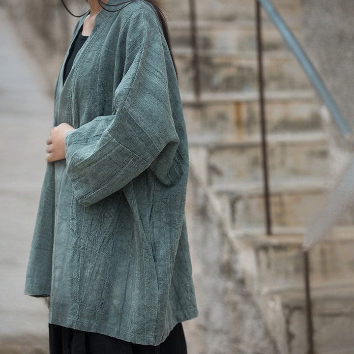 Cappotto con lacci e tie-dye con Buddha Stones , meditazione zen, giacca aperta sul davanti