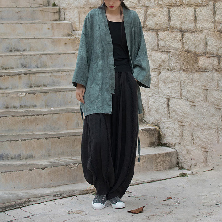 Cappotto con lacci e tie-dye con Buddha Stones , meditazione zen, giacca aperta sul davanti