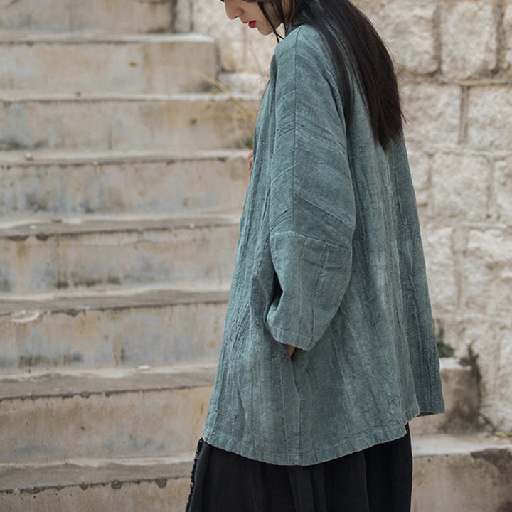 Cappotto con lacci e tie-dye con Buddha Stones , meditazione zen, giacca aperta sul davanti