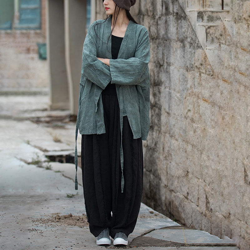 Cappotto con lacci e tie-dye con Buddha Stones , meditazione zen, giacca aperta sul davanti