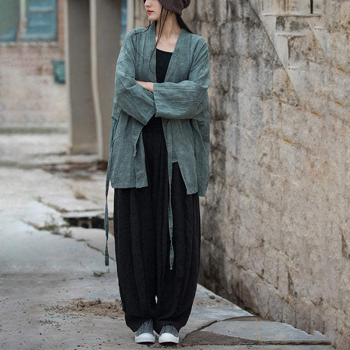 Cappotto con lacci e tie-dye con Buddha Stones , meditazione zen, giacca aperta sul davanti