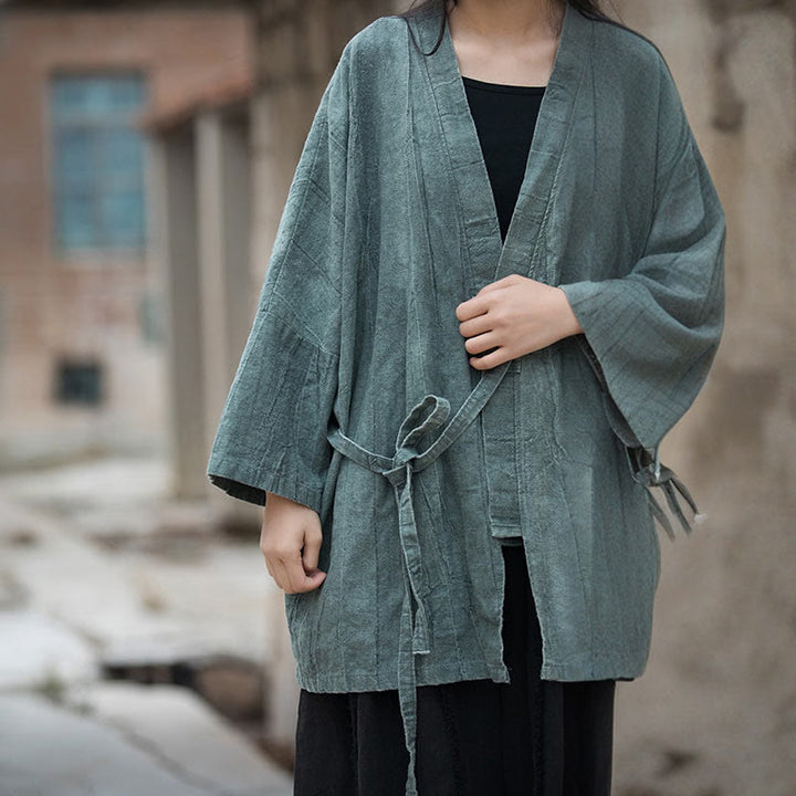 Cappotto con lacci e tie-dye con Buddha Stones , meditazione zen, giacca aperta sul davanti