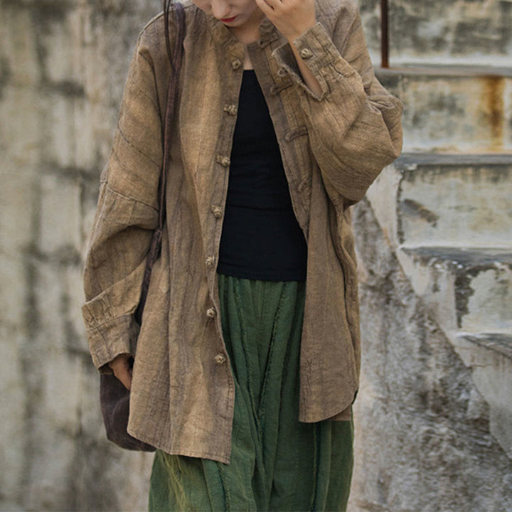 Giacca aperta sul davanti con maniche lunghe e bottoni a rana, motivo tie-dye Buddha Stones - Marrone (solo parte superiore) US4, UK/AU8, EU36-46 (F) - image 0