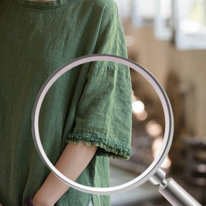 Abito lungo Buddha Stones, maglietta in lino ramiè, mezza manica, orlo diviso - image 14