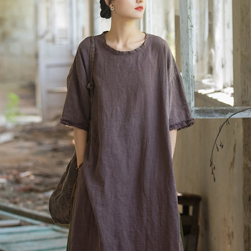Top da donna a maniche corte in ramia e lino con spacco e motivo Buddha Stones - image 22