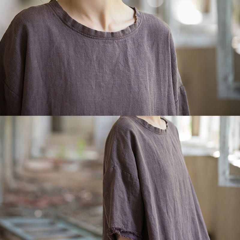 Top da donna a maniche corte in ramia e lino con spacco e motivo Buddha Stones - image 30