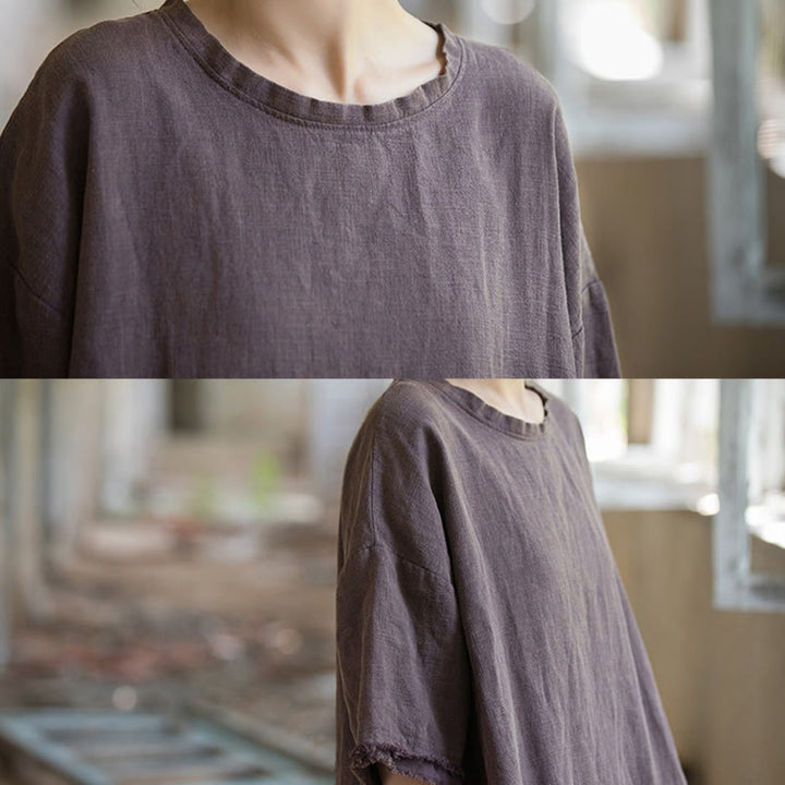 Top da donna a maniche corte in ramia e lino con spacco e motivo Buddha Stones - image 30
