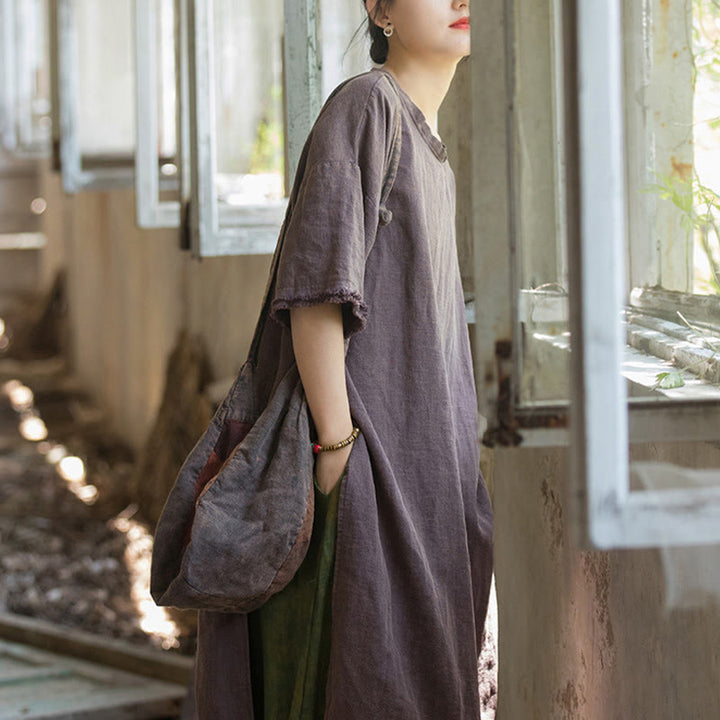 Top da donna a maniche corte in ramia e lino con spacco e motivo Buddha Stones - image 27