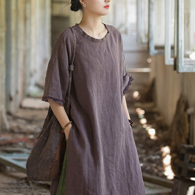 Top da donna a maniche corte in ramia e lino con spacco e motivo Buddha Stones - image 26