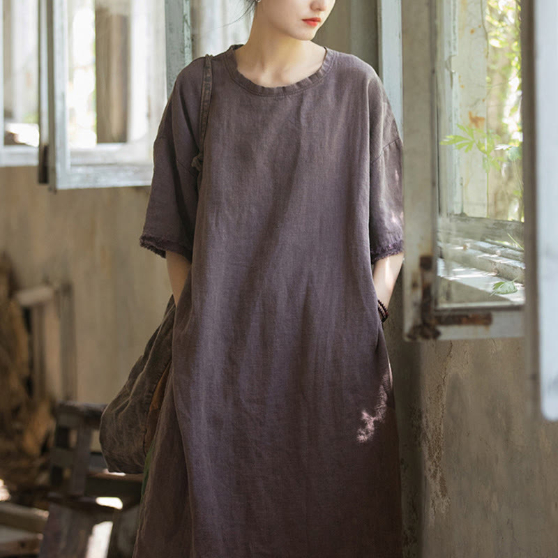 Top da donna a maniche corte in ramia e lino con spacco e motivo Buddha Stones - image 20