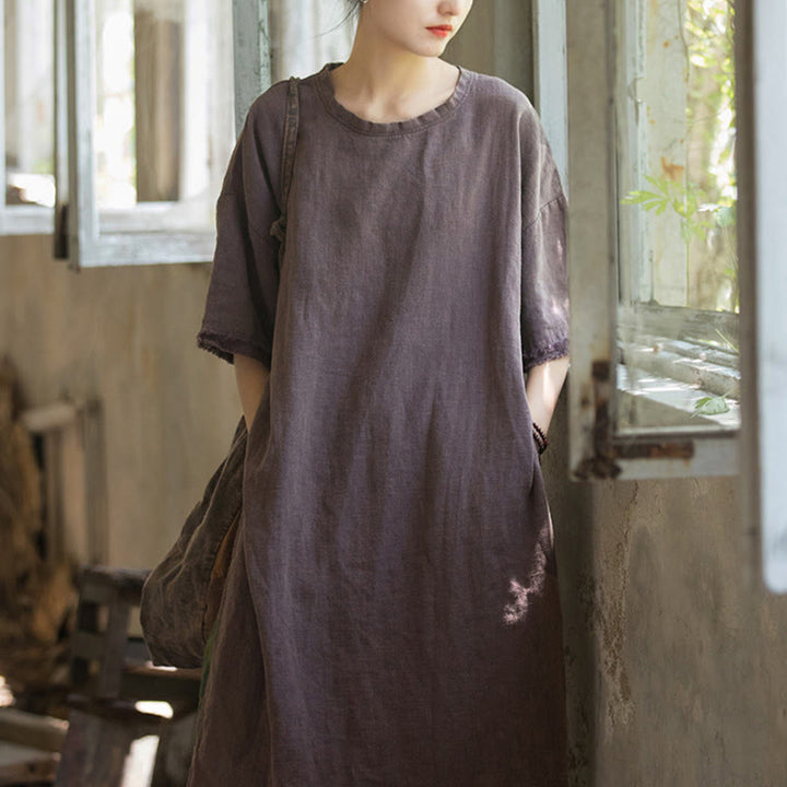 Top da donna a maniche corte in ramia e lino con spacco e motivo Buddha Stones - image 20