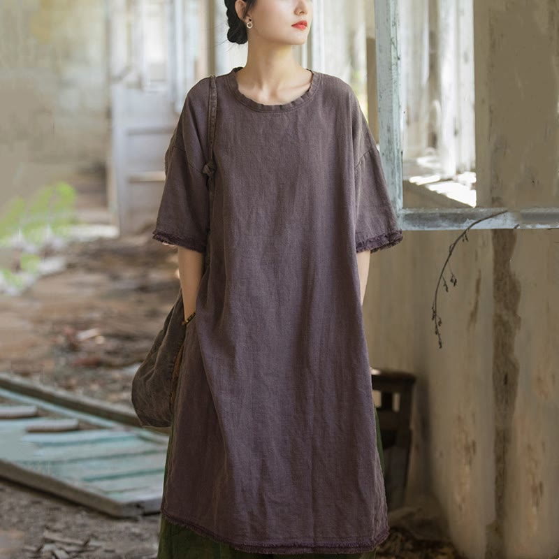 Top da donna a maniche corte in ramia e lino con spacco e motivo Buddha Stones - image 17
