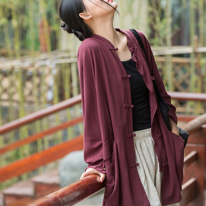 Giacca aperta sul davanti con tasche e bottoni a rana a maniche lunghe per meditazione zen Buddha Stones - image 2