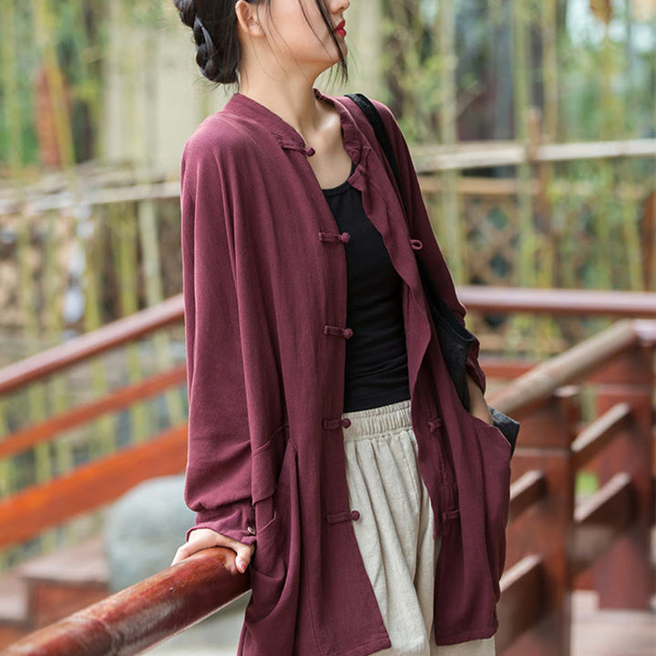 Giacca aperta sul davanti con tasche e bottoni a rana a maniche lunghe per meditazione zen Buddha Stones - image 8