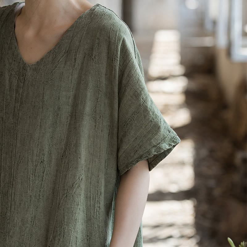 Vestito midi in lino con scollo a V e maniche corte, fatto a mano, con tintura a nodi , Buddha Stones - image 5