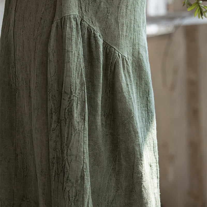 Vestito midi in lino con scollo a V e maniche corte, fatto a mano, con tintura a nodi , Buddha Stones