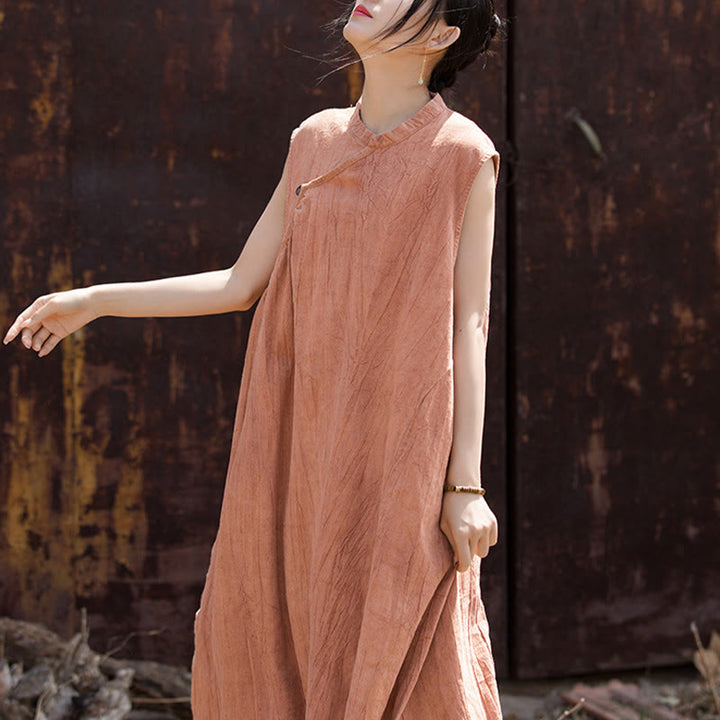 Abito midi tie-dye fatto a mano Buddha Stones , abito senza maniche in lino - image 3