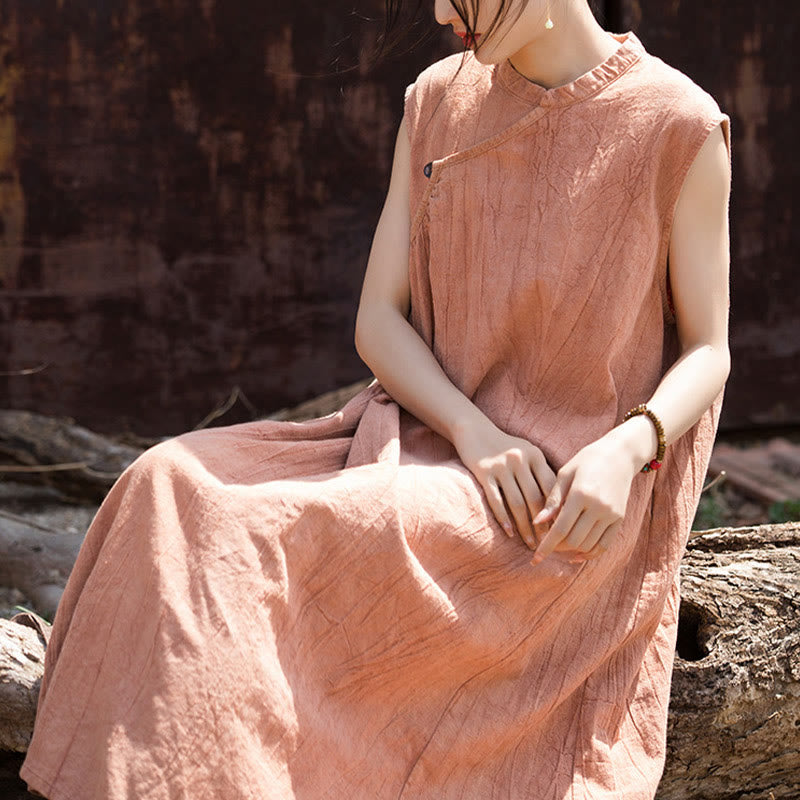 Abito midi tie-dye fatto a mano Buddha Stones , abito senza maniche in lino - image 4