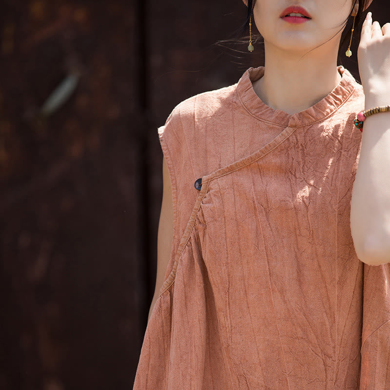 Abito midi tie-dye fatto a mano Buddha Stones , abito senza maniche in lino - image 5