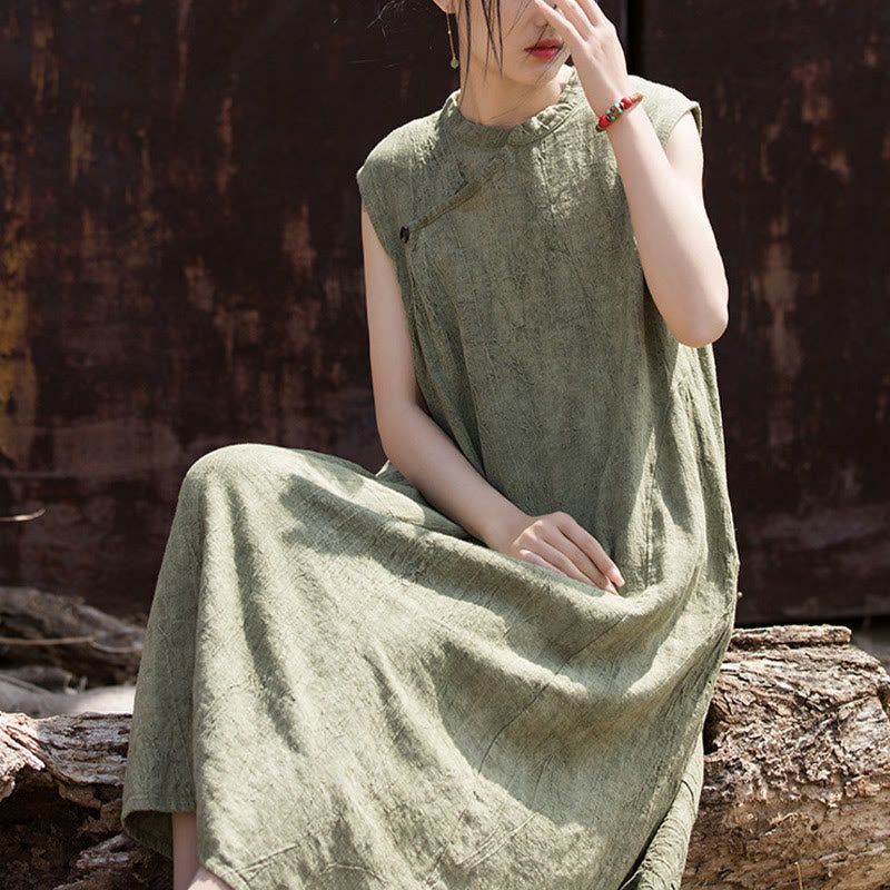 Abito midi tie-dye fatto a mano Buddha Stones , abito senza maniche in lino - image 9