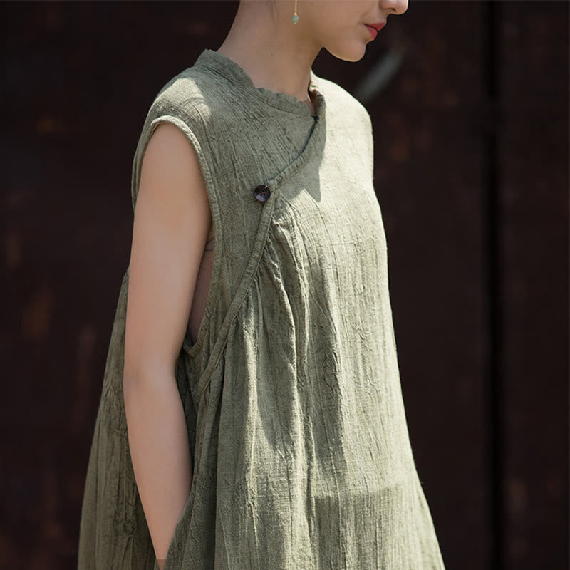 Abito midi tie-dye fatto a mano Buddha Stones , abito senza maniche in lino - image 12