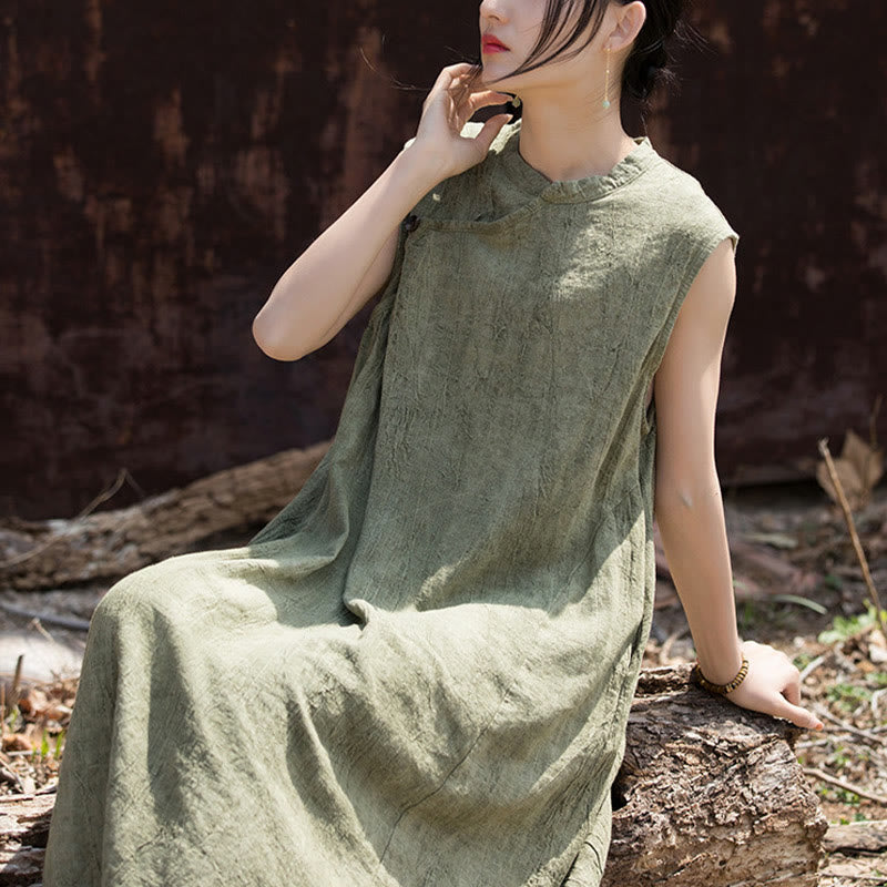 Abito midi tie-dye fatto a mano Buddha Stones , abito senza maniche in lino - image 10