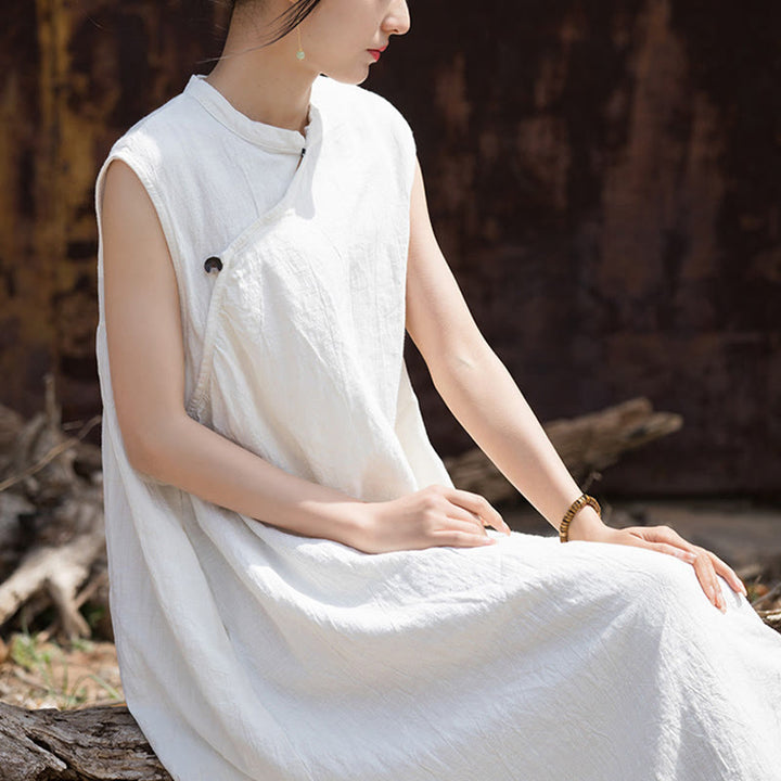 Abito midi tie-dye fatto a mano Buddha Stones , abito senza maniche in lino - image 15