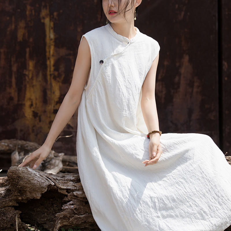 Abito midi tie-dye fatto a mano Buddha Stones , abito senza maniche in lino - image 16