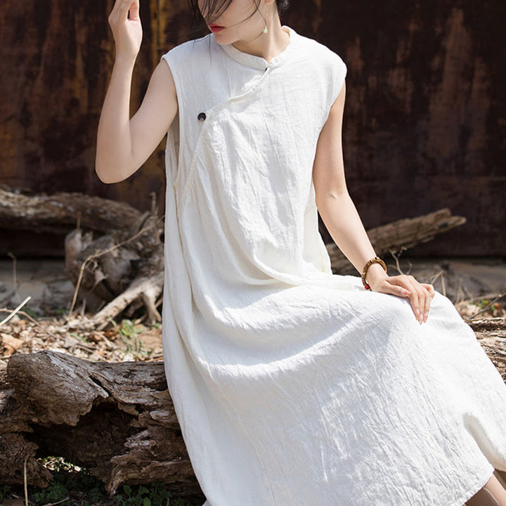 Abito midi tie-dye fatto a mano Buddha Stones , abito senza maniche in lino - image 17