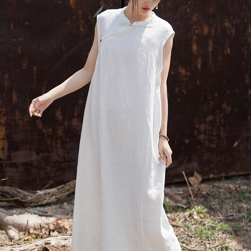 Abito midi tie-dye fatto a mano Buddha Stones , abito senza maniche in lino - image 14