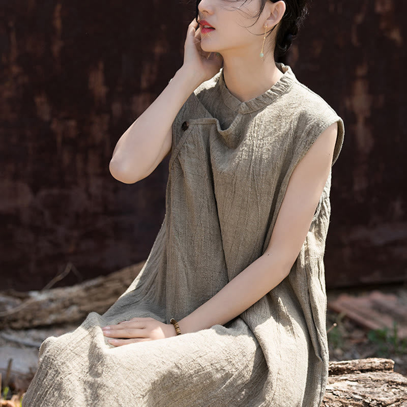 Abito midi tie-dye fatto a mano Buddha Stones , abito senza maniche in lino - image 21