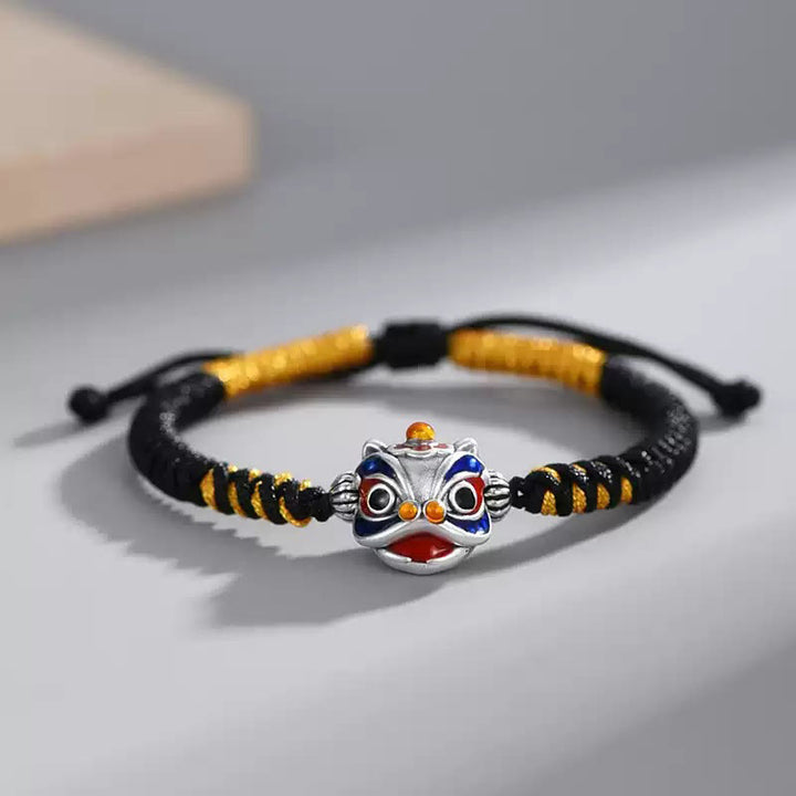 Braccialetto intrecciato con corda portafortuna con leone danzante fatto a mano Buddha Stones