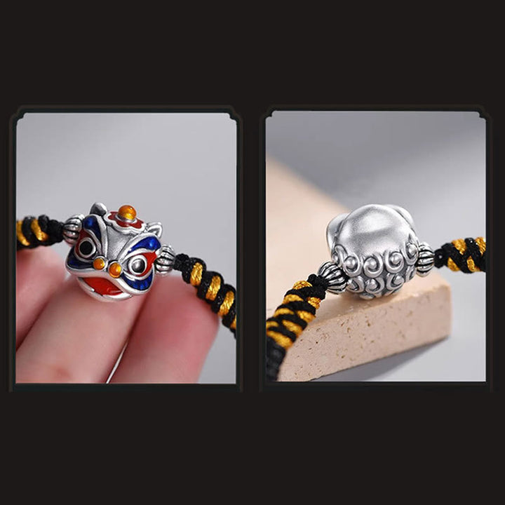 Braccialetto intrecciato con corda portafortuna con leone danzante fatto a mano Buddha Stones