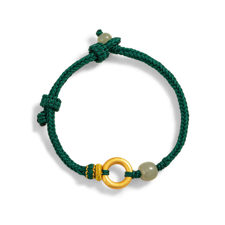 Braccialetto intrecciato con perline di giada Hetian, in argento Buddha Stones 999, con fibbia della pace, pietre di Buddha e corda verde fortunata