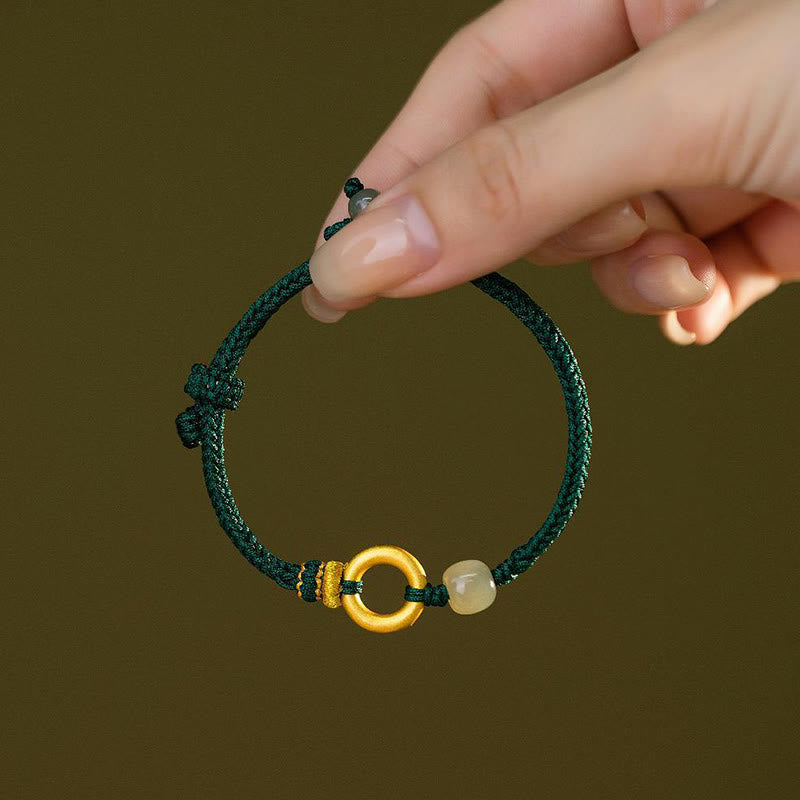 Braccialetto intrecciato con perline di giada Hetian, in argento Buddha Stones 999, con fibbia della pace, pietre di Buddha e corda verde fortunata