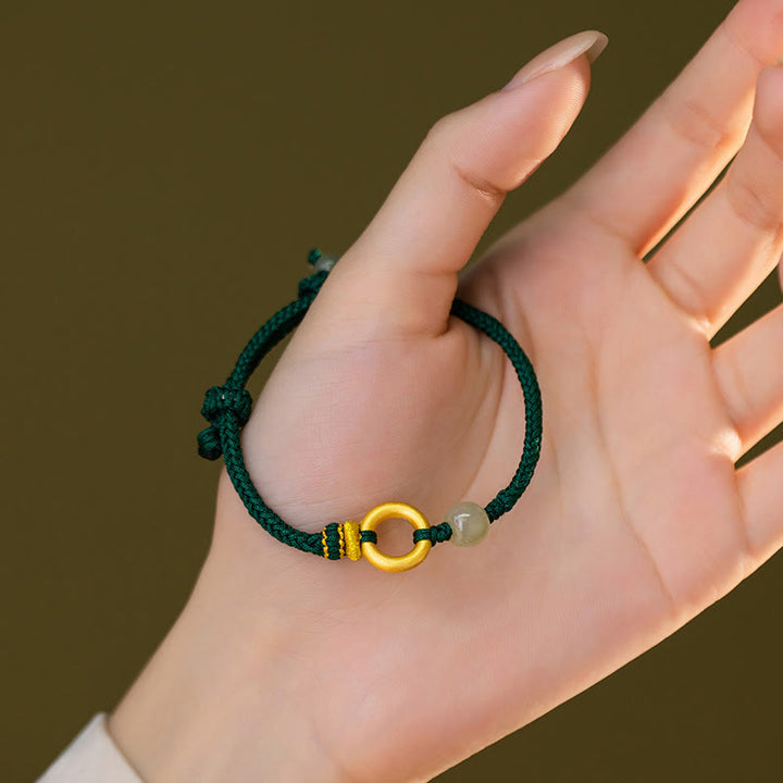 Braccialetto intrecciato con perline di giada Hetian, in argento Buddha Stones 999, con fibbia della pace, pietre di Buddha e corda verde fortunata
