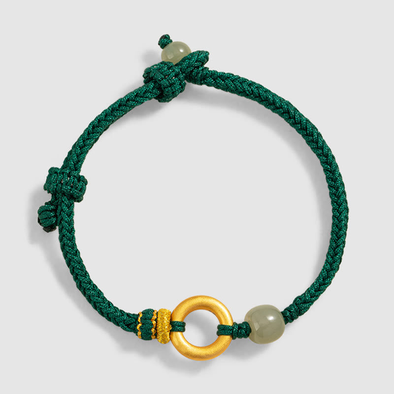 Braccialetto intrecciato con perline di giada Hetian, in argento Buddha Stones 999, con fibbia della pace, pietre di Buddha e corda verde fortunata
