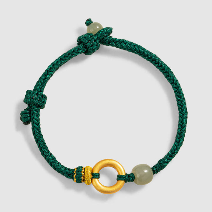 Braccialetto intrecciato con perline di giada Hetian, in argento Buddha Stones 999, con fibbia della pace, pietre di Buddha e corda verde fortunata