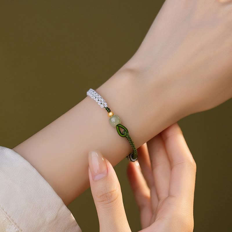 Braccialetto in corda intrecciata con perline di giada Hetian in argento sterling 925 Buddha Stones