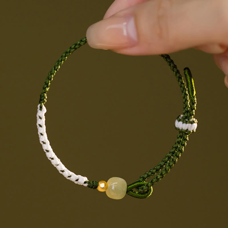 Braccialetto in corda intrecciata con perline di giada Hetian in argento sterling 925 Buddha Stones