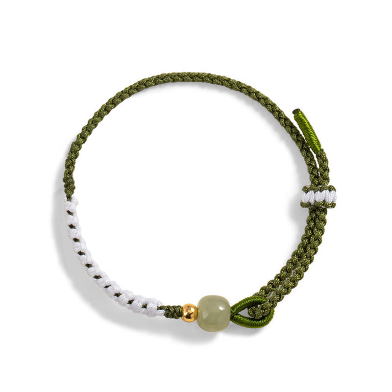 Braccialetto in corda intrecciata con perline di giada Hetian in argento sterling 925 Buddha Stones