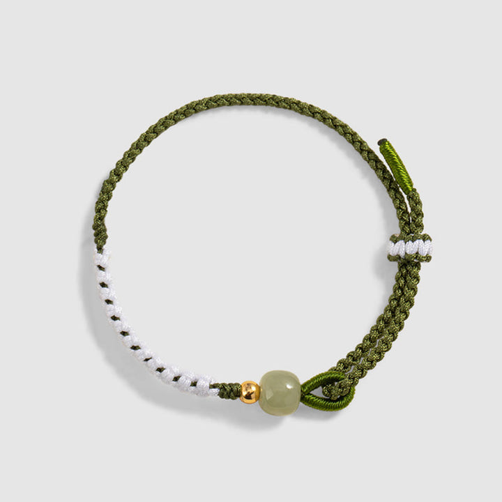 Braccialetto in corda intrecciata con perline di giada Hetian in argento sterling 925 Buddha Stones
