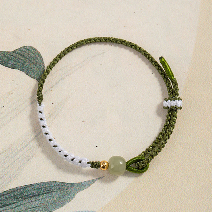 Braccialetto in corda intrecciata con perline di giada Hetian in argento sterling 925 Buddha Stones