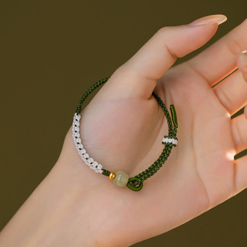 Braccialetto in corda intrecciata con perline di giada Hetian in argento sterling 925 Buddha Stones