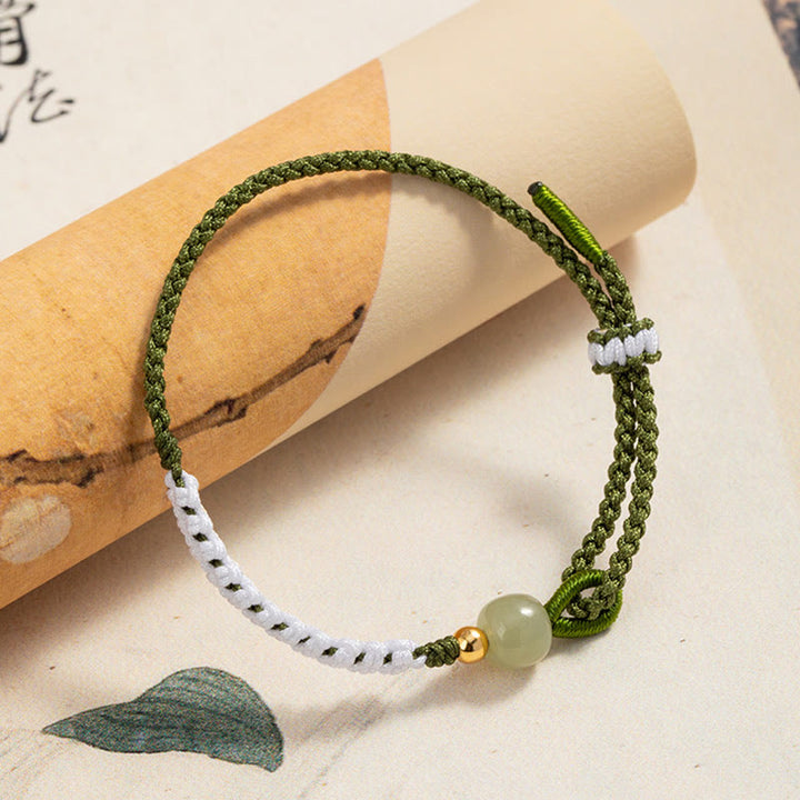 Braccialetto in corda intrecciata con perline di giada Hetian in argento sterling 925 Buddha Stones