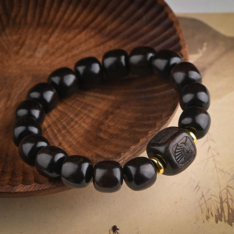 Buddha Stones Tibetano Ebano Legno Perline di Botte Fortunato E Tesoro Braccialetto di Equilibrio